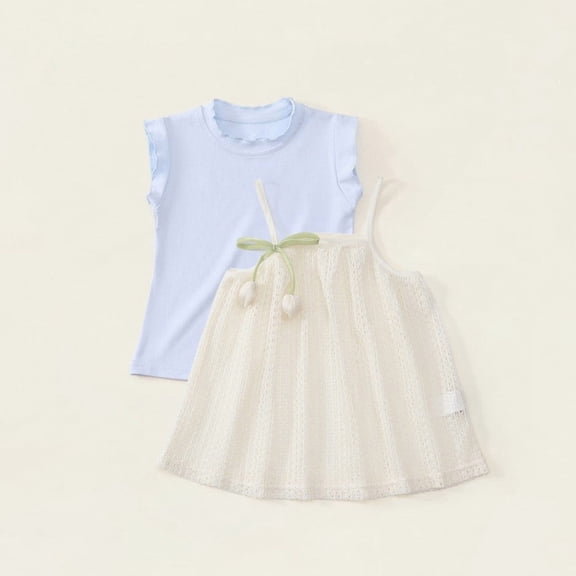 Placlothes Floral Skirt and Cute Tops 2 Piece Outfits for Little Girls and Big Girls Summer Fall Skirt Sets Birthday Kids Blue Size 3-4T