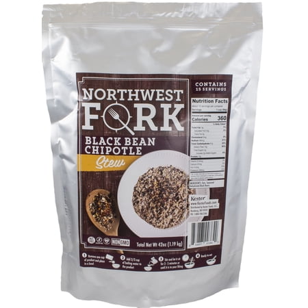 NorthWest Fork Black Bean Chipotle Stew (Gluten-Free  Non-GMO  Kosher  Vegan) 15 Serving Bag - 10+ Year Shelf Life
