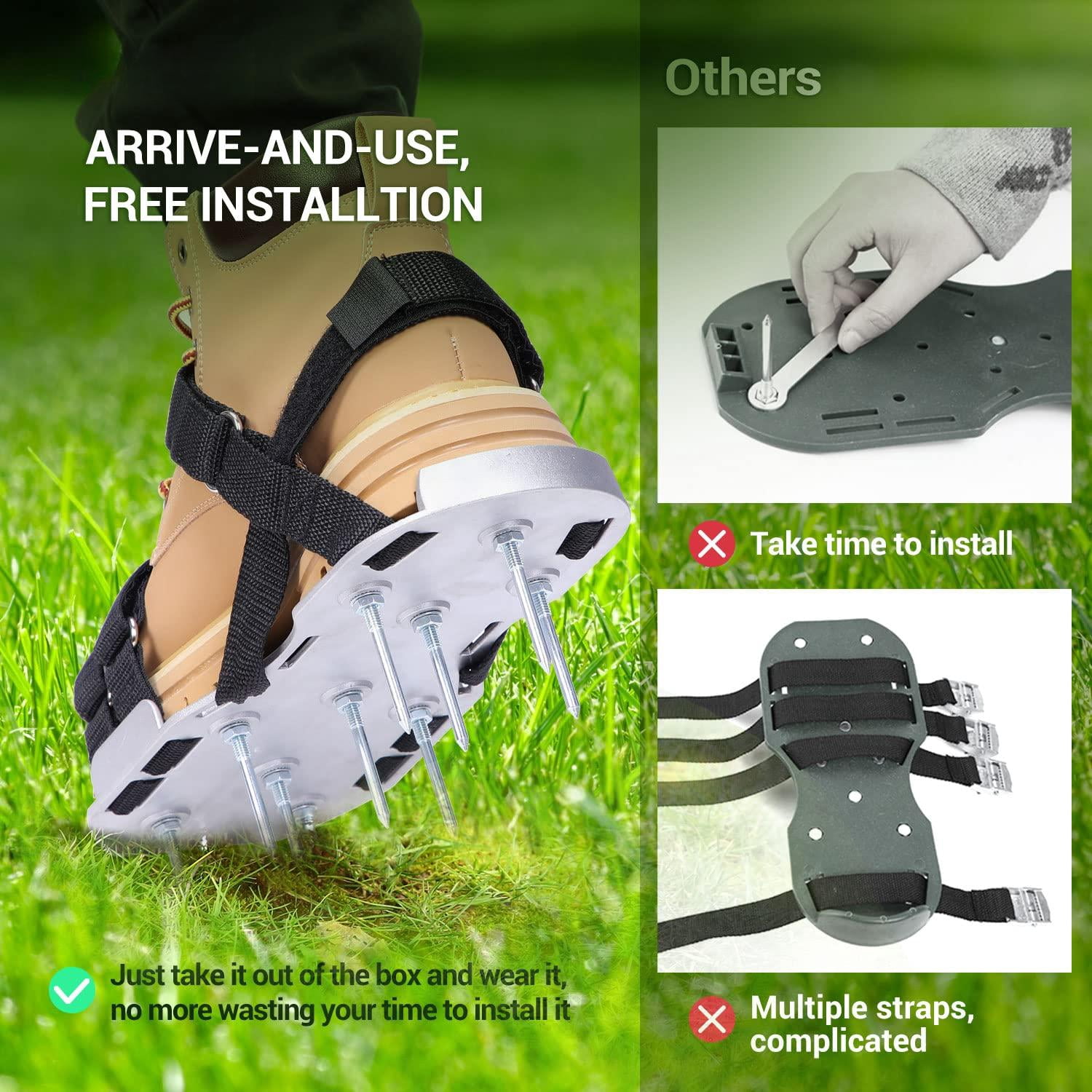Metal Lawn Aerator Shoes  Upgraded Aluminum Aerating Shoe With 2.2" Durable Spikes Free-installation Spiked Sandals Stainless Steel Shovel For Yard Patio Garden Grass