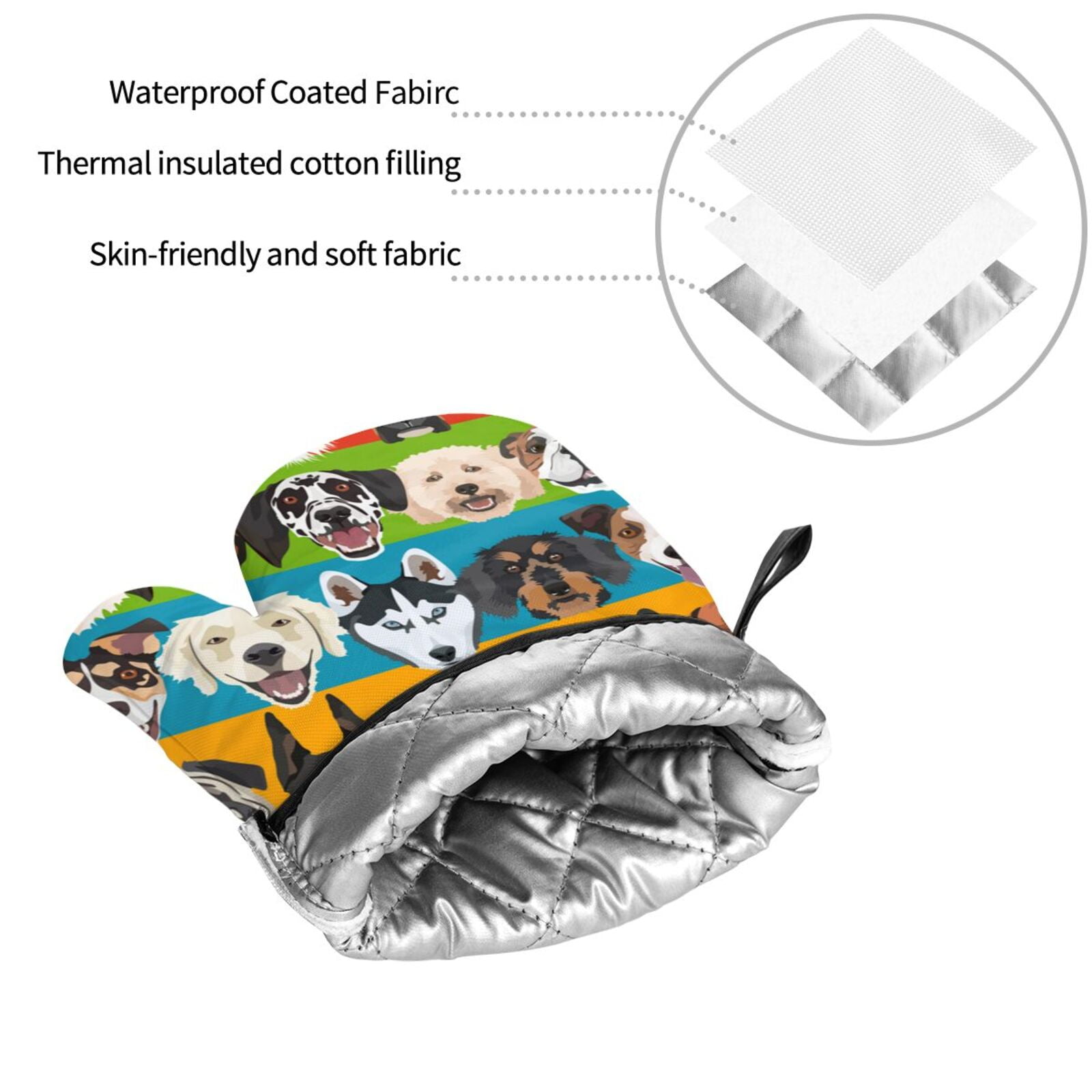 Colorful Dog Dogs Pattern 4Pcs Oven Mitts and Pot Holders Sets Oven Kitchen Gloves Hot Pads for Cooking BBQ Baking Grilling