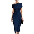 thumbnail image 2 of Karymi Summer Dresses for Women 2026 One Shoulder Ruched Midi Dress, Elegant Solid Asymmetrical Neckline Bodycon Dress with Slit, Formal Cocktail & Office Party Maxi Dresses for Women, 2 of 5