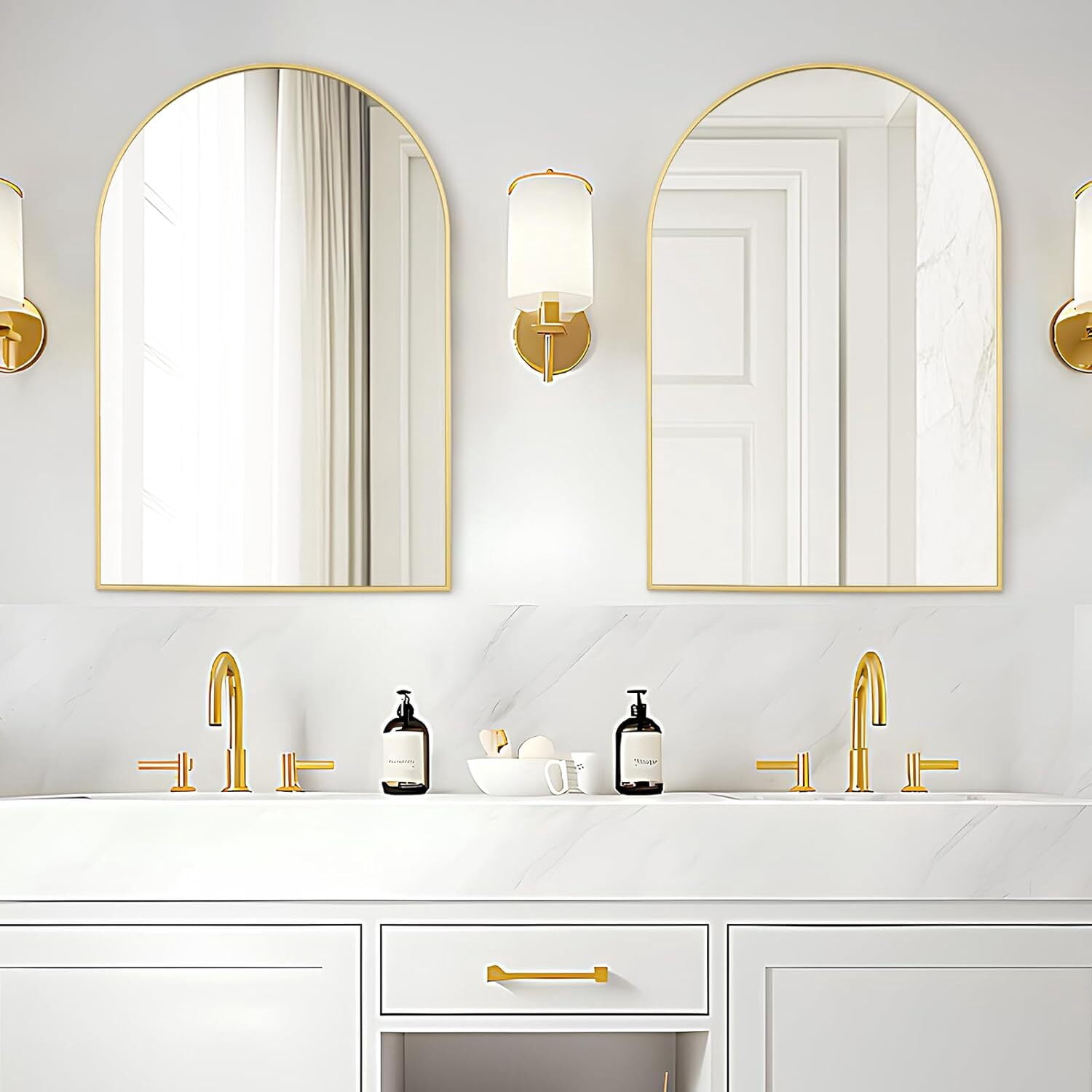 SHATTERVUE 30"x 20.1"Arched Bathroom Mirror Wall Mounted Mirror,Gold