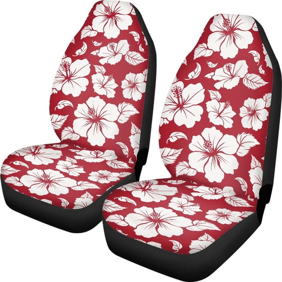 XYZCANDO Car Seat Covers Waterproof Car Front Seat Covers Car Seat Covers Front Seats Removable Full Protection Sedan Vehicle, Red Hibiscus Print