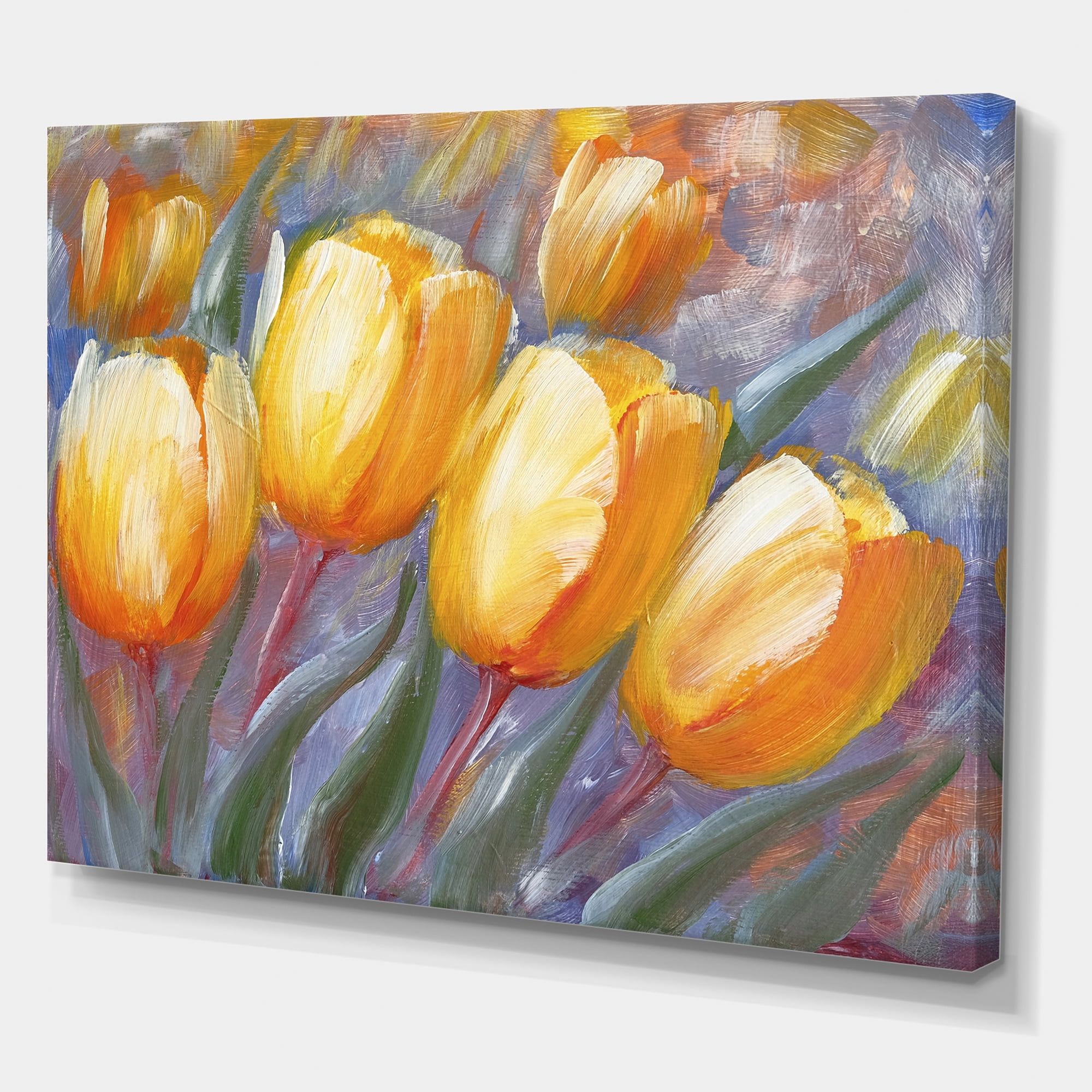 Designart ' Abstract Yellow Blooming Tulips ' Traditional Canvas Wall Art Print