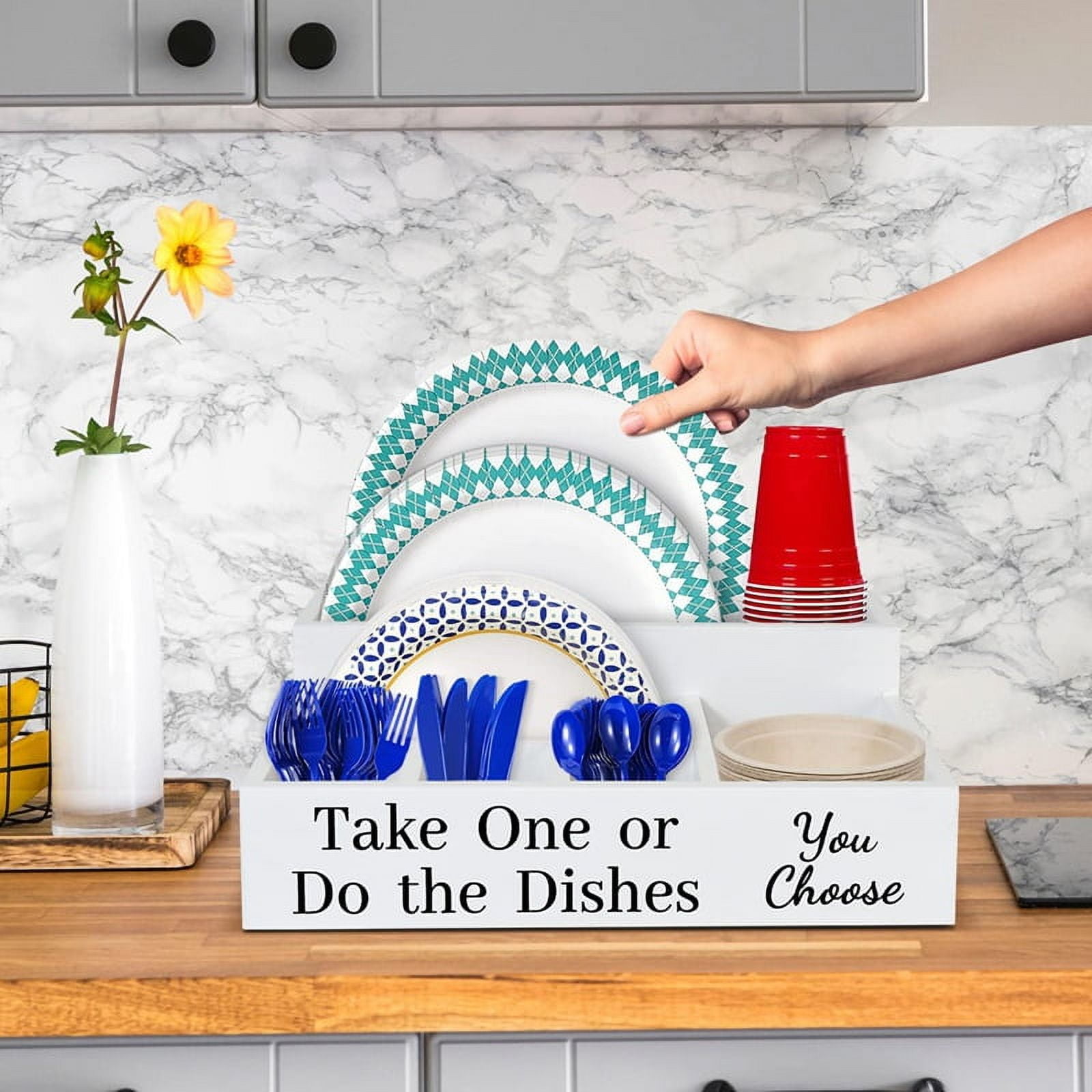 Paper Plate Holders for Kitchen Counter, Disposable Coffee Cup Dispenser Lid Holder ,Plate Organizer Box