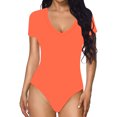 thumbnail image 1 of Gibobby Mono Ajustado de Verano Body de manga corta con cuello en V de color sólido ajustado sexy informal para mujer(Rojo， M), 1 of 4