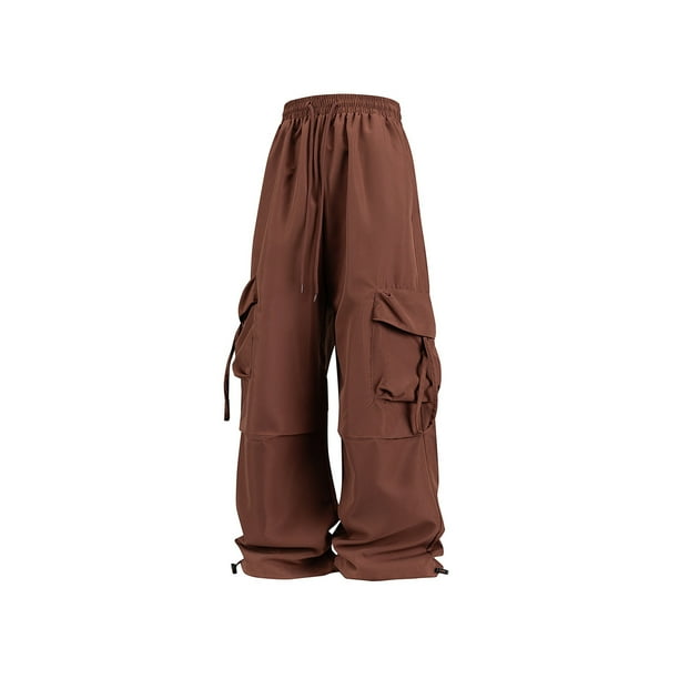 Amzcrzy Pantalones Cargo Para Mujer: Amplios, Cintura Elástica Con Cordón, Pierna Ancha Y2k, Estilo Paracaídas/Harem, Múltiples Bolsillos, Aptos Para Senderismo, Moda Hip Hop, Tallas M-2XL Marrón