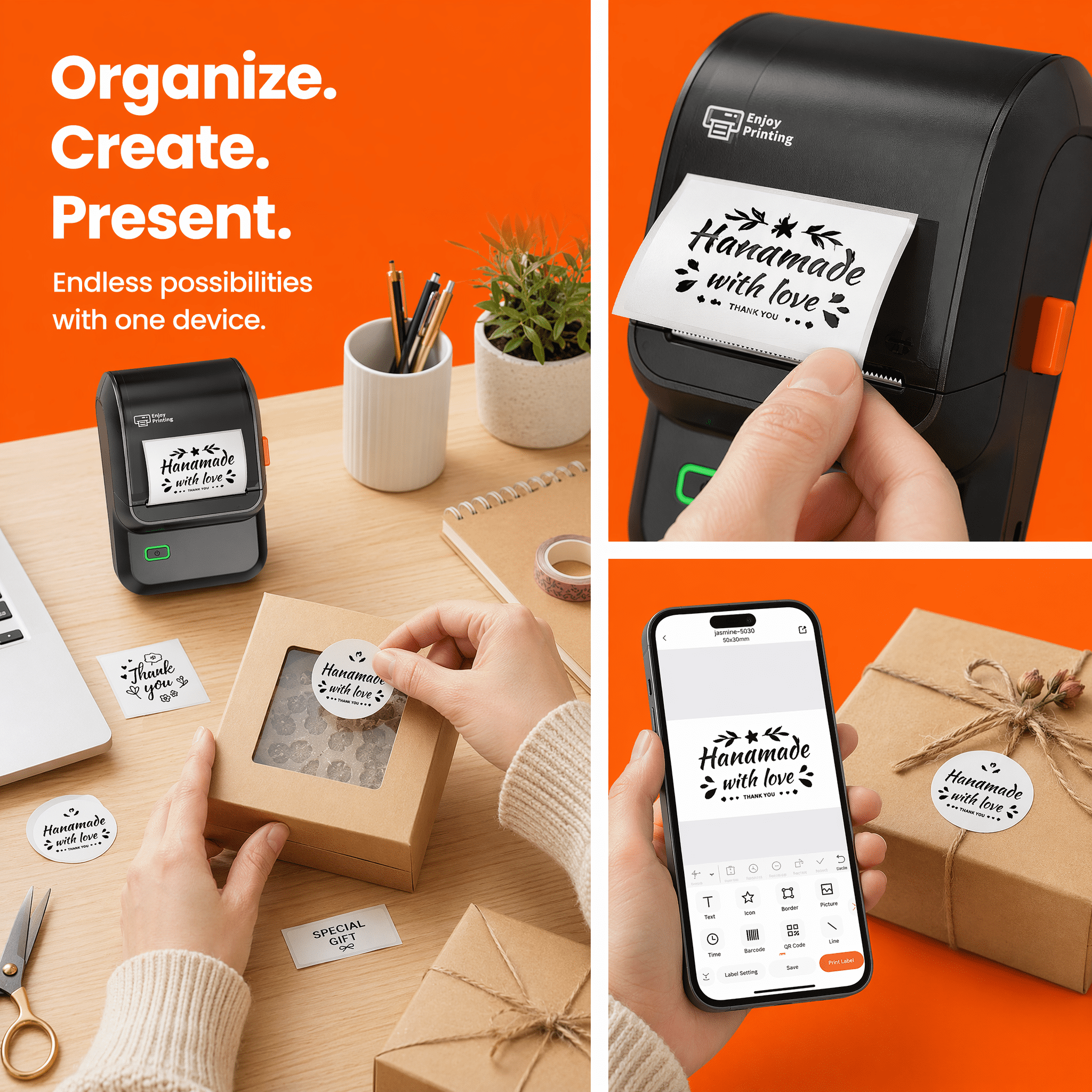 Phomemo M100 Label Maker with 100 Labels,Thermal Bluetooth Label Printer,No Ink 2 inch Barcode Printer with App Control, for Small Business, Clothing Tags,Round Gift Stickers(Black)