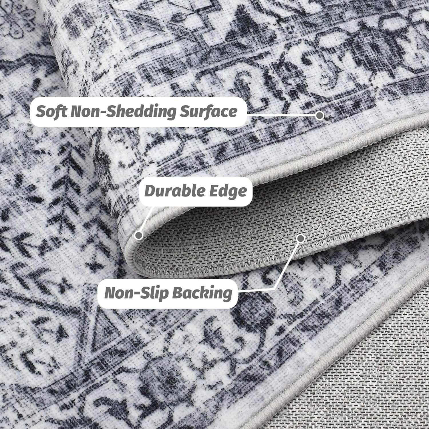 5x7 Area Rugs Washable Soft Vintage Large Rugs Boho Farmhouse Low Pile Non-Slip Indoor Throw Carpet Rugs Dining Room (Grey 5'x7')