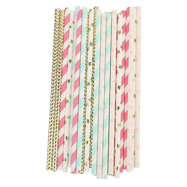 100pcs Disposable Colorful Valentine's Day Paper Straws Juice Drinking Straws