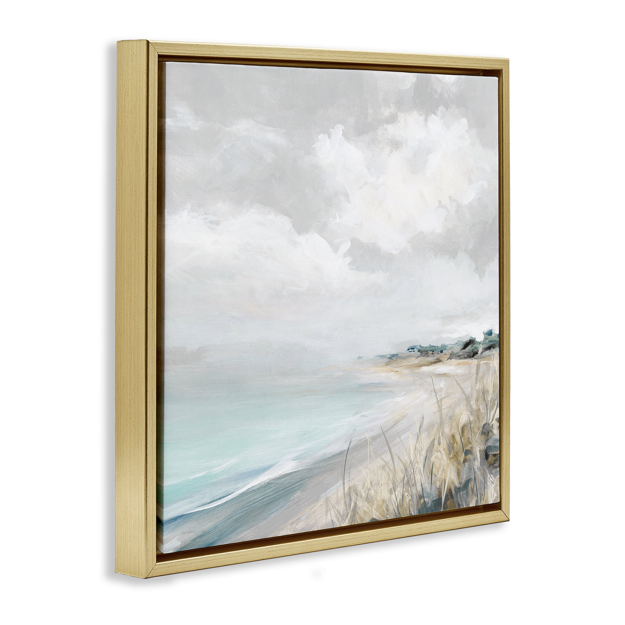 Stupell Industries Coastal Morning By The Dunes Gold Framed Floater Canvas Wall Art, design by Carol Robinson