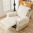 thumbnail image 1 of Xiao Hua Cojín de sofá de felpa a cuadros de color liso con bolsillos laterales, funda para sillón, funda protectora de sofá beige para sala de estar de 20,86 x 74,8 pulgadas, 1 of 4