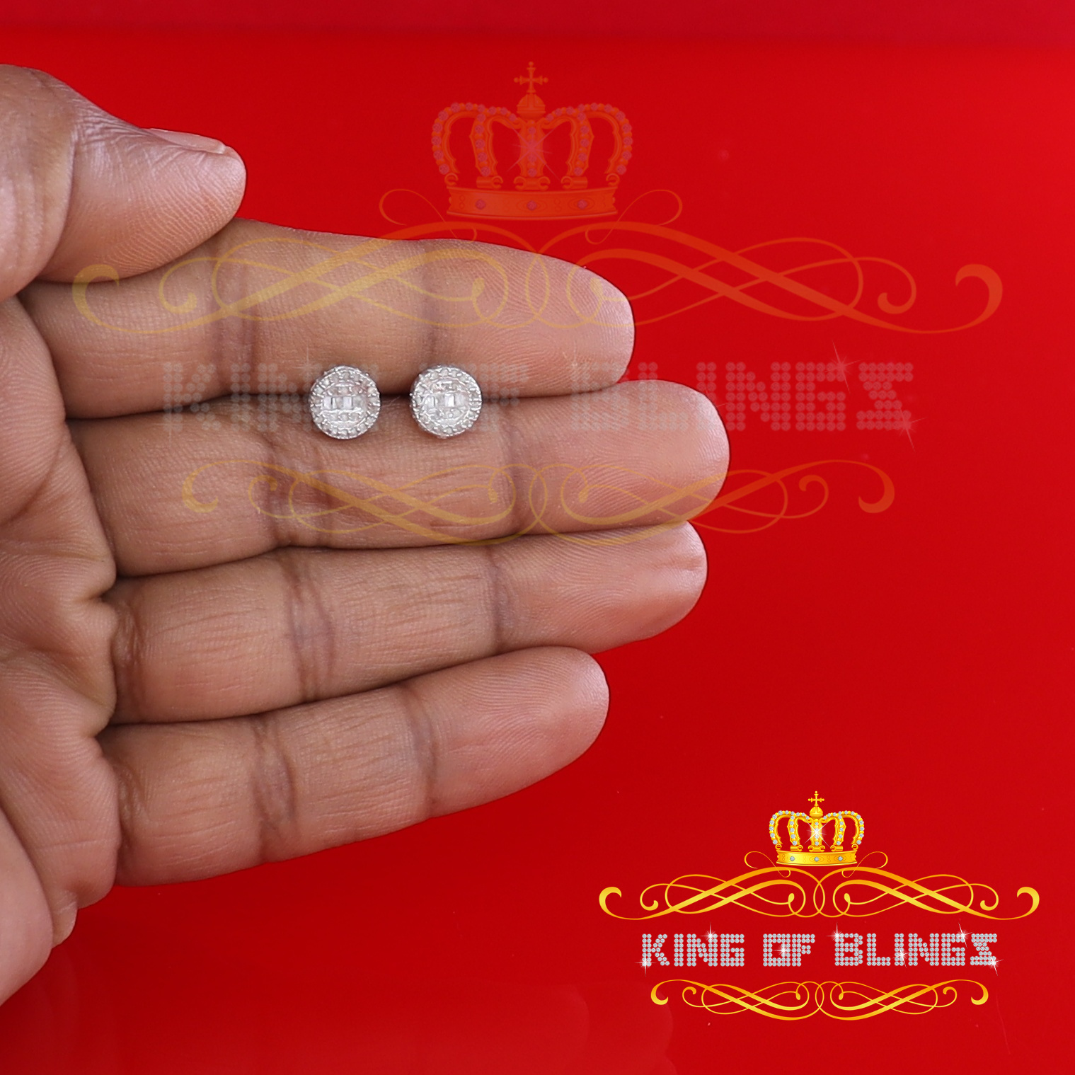 King of Bling's 925 White Silver 0.20ct Real Diamond Women's/Men's Round Fashion Earrings