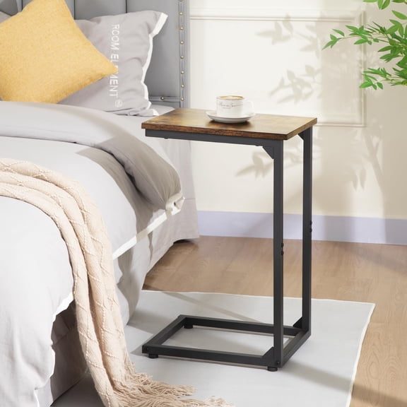 C Shaped Side Table, End Tables Living Room Set of 2, Slide Under Couch Table for Sofa, TV Trays for Bedroom, Small Space