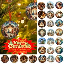 Boovnll Nativity Ornaments, Christmas Nativity Scene Ornaments Wooden Round Christmas Tree Decorations for Xmas Tree, Home, Office, Hanging Ornament, Religious Gifts, Christmas Decorations