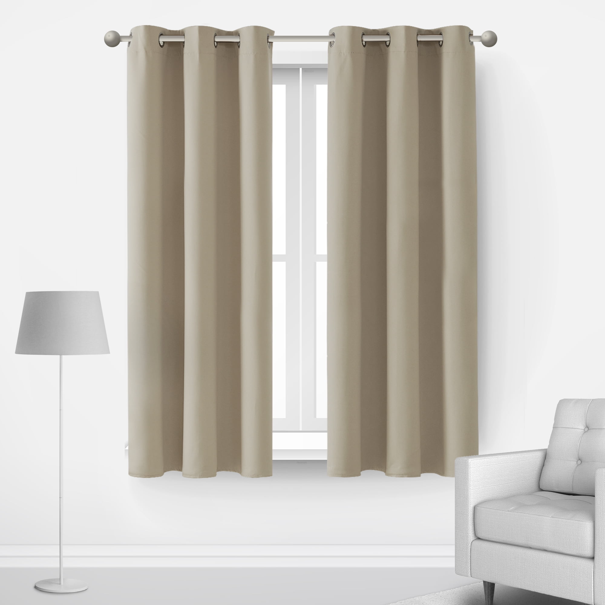 Thermal Insulated Curtains Rod Pocket Champagne and Greyish White 42x54,2panels 