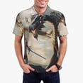 thumbnail image 5 of Yiaed Swordsman Cool DragonPrint Men's Short Sleeve Polo Shirt,Golf Polo for Men Three-Button Golf Shirt Athletic Casual Collared T-Shirt- Small, 5 of 7