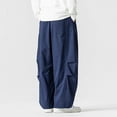 thumbnail image 6 of LMOIPLI Mens Ultra Loose Hip Hop Street Fashion Pants Elastic Waistband Drawstring Wide Leg Cargo Pant Baggy Harem Pant Navy XXXL, 6 of 6