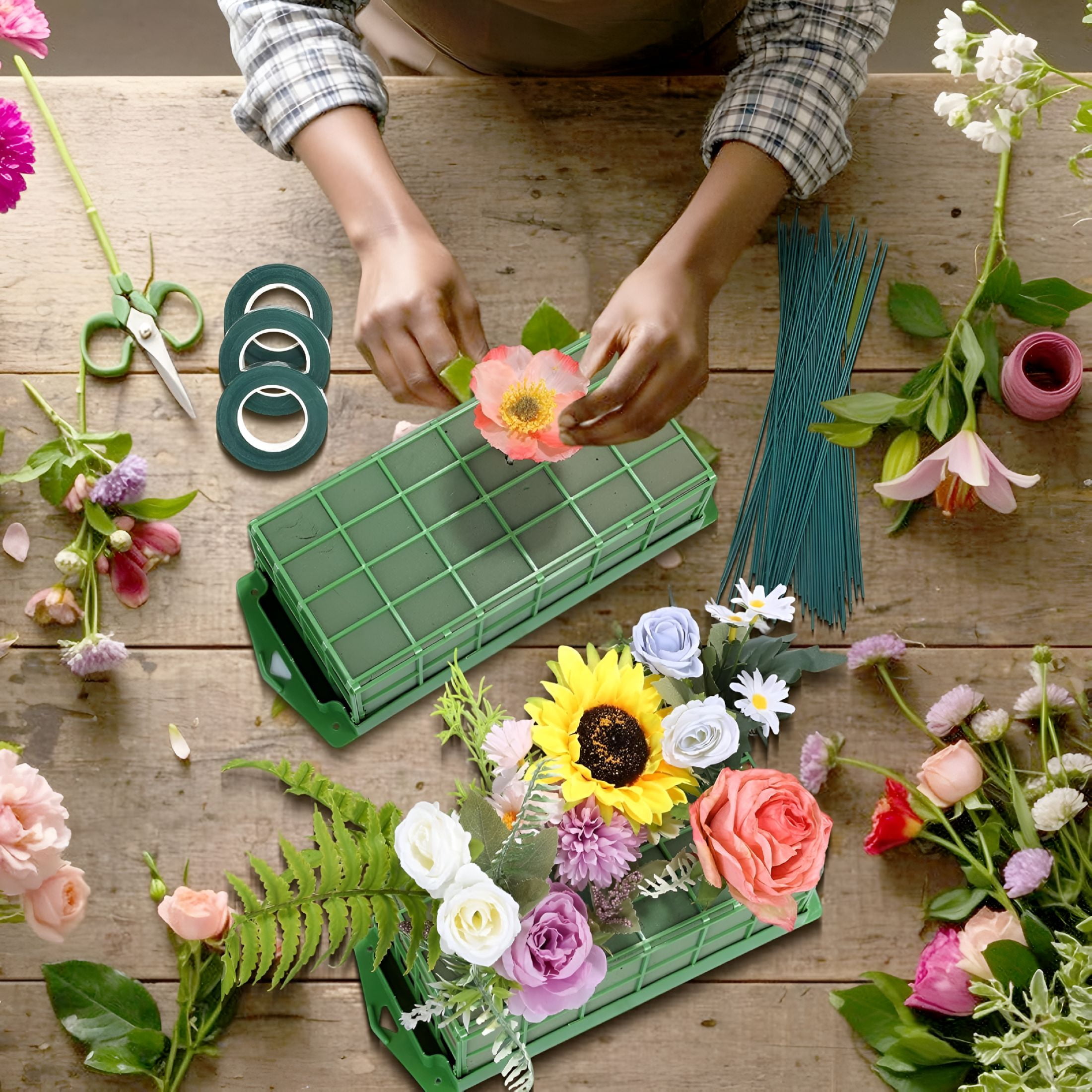 XIBUFE 6 Pieces Floral Foam Cage with Floral Foam for Fresh and Artificial Flowers Rectangle Dry and Wet Flower Cage Bowl Holder for Wedding,Home and Garden Arrangement Decorations