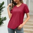 thumbnail image 5 of XuJwPNcy Womens Eyelet Summer Tops Puff Short Sleeve V Neck T-Shirts Casual Dressy Tops Solid Trendy Tunic Blouses, 5 of 7