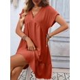 thumbnail image 6 of Women'S Short Sleeve V Neck Ruffle Hem Solid Swing Smock Dress Rust Red M, 6 of 9