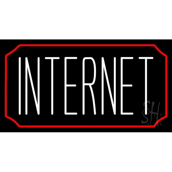 White Internet With Red Border LED Neon Sign 13 x 24 - inches, Clear Edge Cut Acrylic Backing, with Dimmer - Bright and Premium built indoor LED Neon Sign for Computer & Electronics store decor.