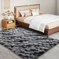 thumbnail image 4 of Janvonne Fluffy Area Rug for Bedroom Living Room Soft 5x7 Fuzzy Rugs Non-Shedding Plush Rug for Nursery Kids Room Dorm Room Home Decor, Tie-dye Stripes in Black and Grey, 4 of 8