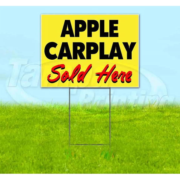 Apple Carplay Sold Here Yellow Cursive (18" x 24") Yard Sign, Includes Metal Step Stake