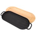 thumbnail image 3 of 1 Set Cast Iron Steak Platter Griddle Pan Steak Pan Steak Frying Pan with Wood Base, 3 of 8