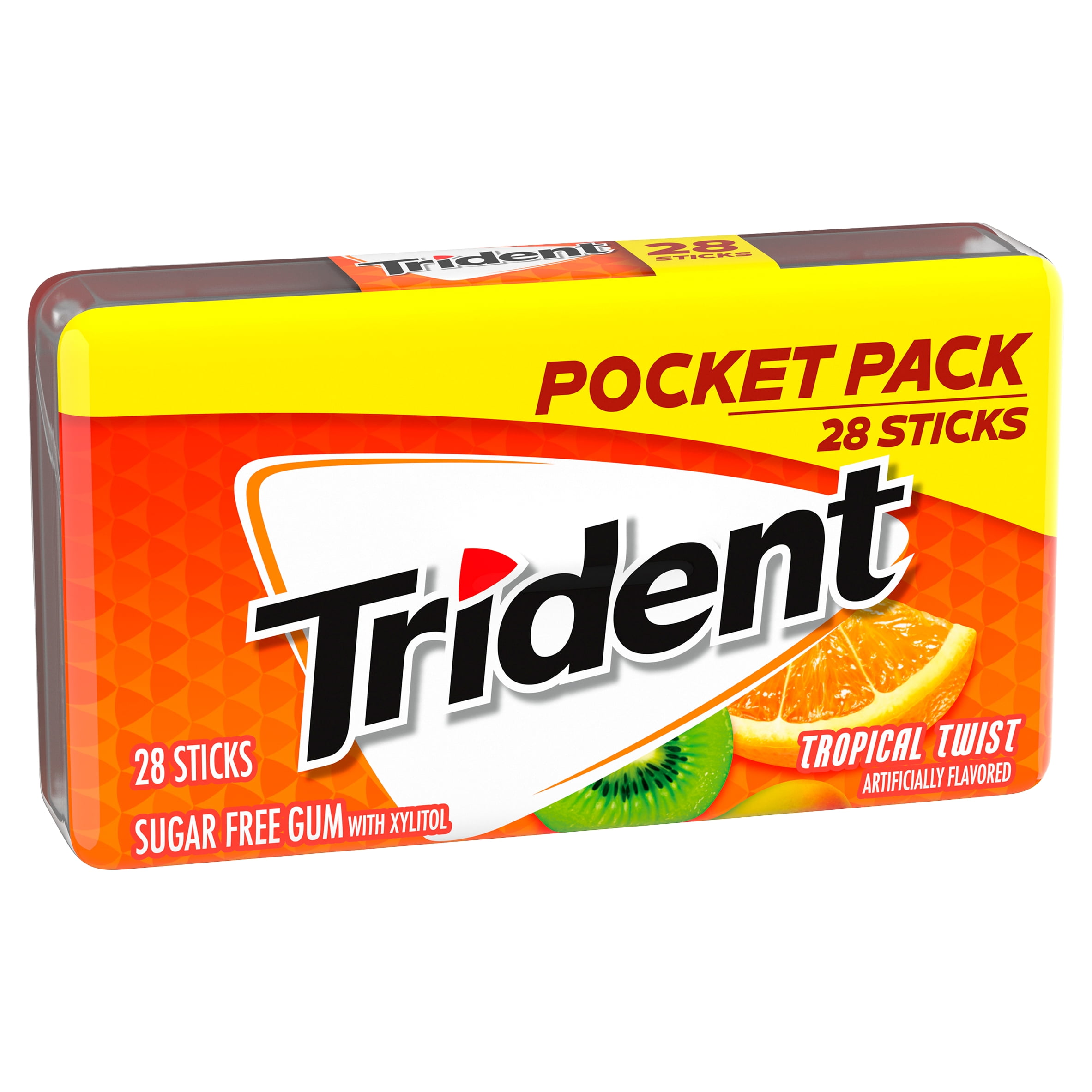 Trident Tropical Twist Sugar Free Gum with Xylitol Pocket Pack, 28