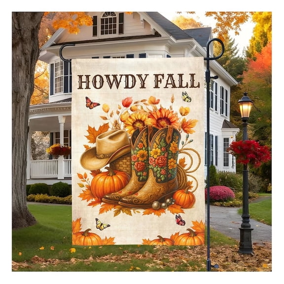 Howdy Cowboy Boots Fall Garden Flag For Outside, Autumn Garden Flag, Thanksgiving Yard Outdoor Decorative Flag, Cute Halloween Decorations, Halloween Gift