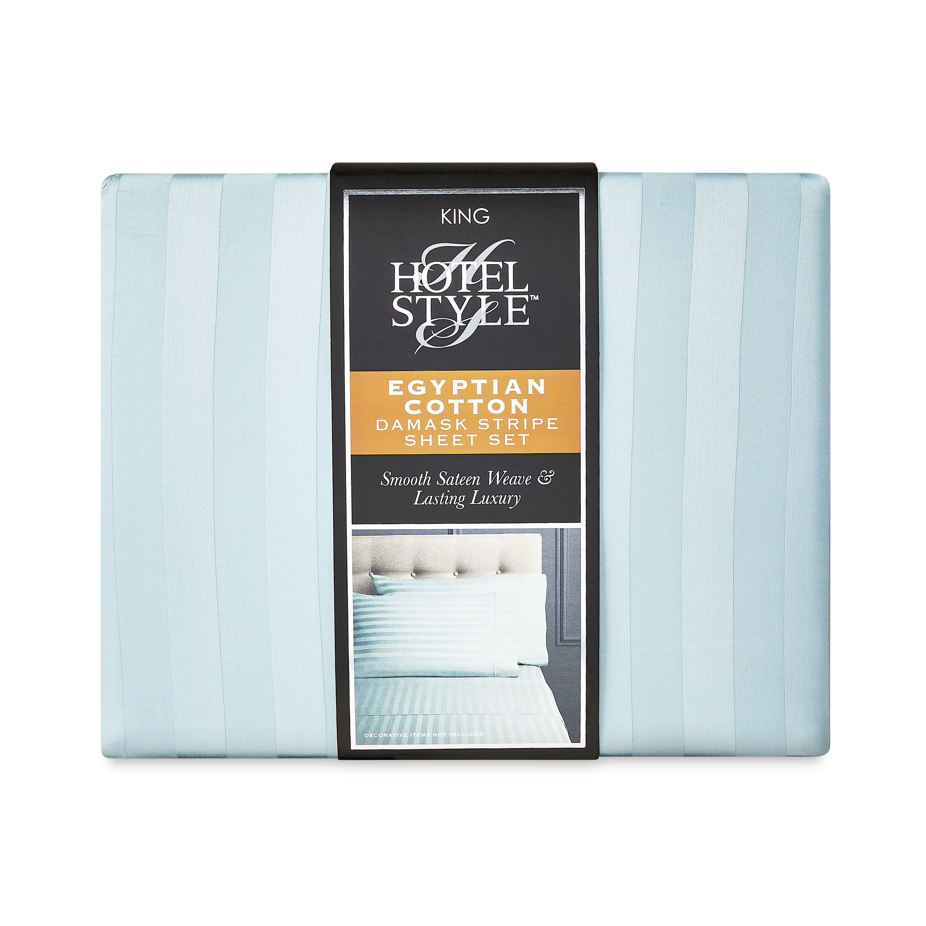 Hotel Style 4-Piece 600 Thread Count Egyptian Cotton Bed Sheet Set, Blue Stripe, King, Deep Pocket