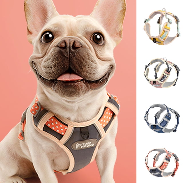 Flmtop Pet Harness Adjustable Luminous Fabric Dog Double-sided Breathable Chest Strap for Outdoor Pink