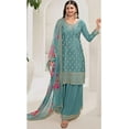 thumbnail image 2 of Sangeet Function Wear Indian Designer Salwar Kameez Suits Pakistani Plazo Dress ( Sky Blue, XL - 44 ), 2 of 4
