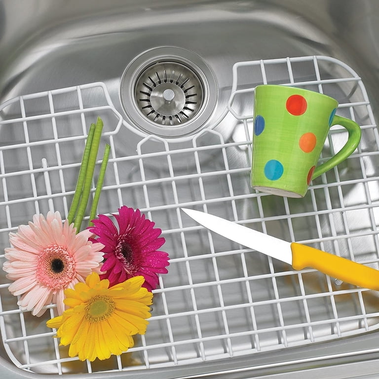 White D-shape Sink Protector Rack Dish Drying Better Houseware D-Shape ...