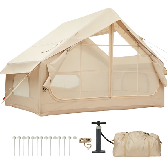 Inflatable Tents for Camping, Blow Up Tent for 3-5 People, with Hand Pump, 5-Minute Setup Air Hot Tent with Stove Jack, 210D Oxford Waterproof & UPF30  Sun Protection, TPU Air Beams with Skylight