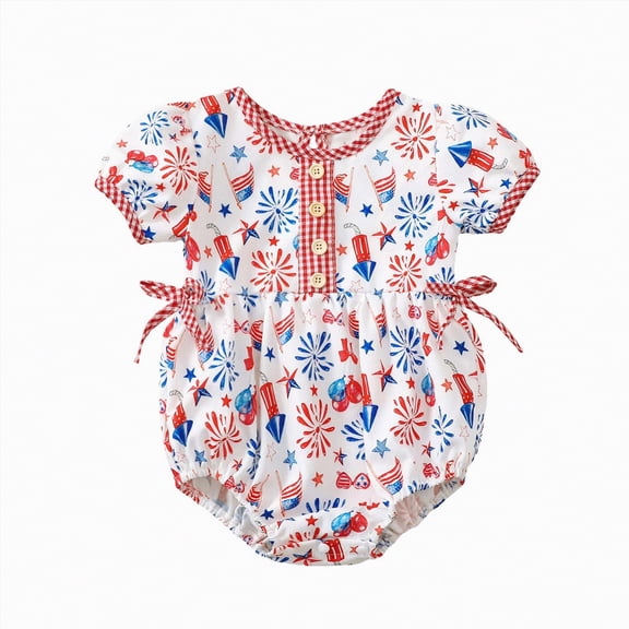 JUMEYU Baby 4th of July Bodysuit Girl Baby Bodysuits,Ultimate Flexy Short Sleeve Bodysuits for Girls 0 3 6 9 12 18 24 Months (White,12-18 Months)