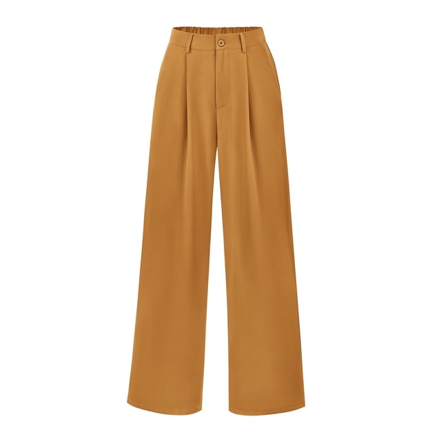 Pantalones PRETTYGARDEN Palazzo Mujer Marrón Amarillo Tiro Medio Alto Pierna Ancha