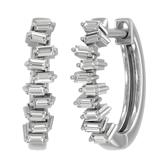 1/4 Carat Prong Set Baguette CutDiamond Hoop Earrings in 14K White Gold