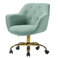 thumbnail image 3 of Velvet Swivel Home Office Chair, Upholstered Desk Chair, Modern Accent Armchair, Tufted Computer Task Stools with Gold Base, Adjustable Swivel Chair for Girls, Women, Study, Living Room, Hall,Green, 3 of 9