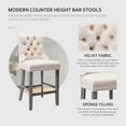 thumbnail image 5 of Tzicr Velvet Counter Height Bar Stools Set of 6, 27" Counter Height Bar Chairs with Button Decor, Nailhead Trim, Solid Wooden Legs, Upholstered Bar Stools for Kitchen, Cafe, Pub (BEIGE), 5 of 6