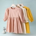 thumbnail image 5 of Toddler Baby Girls Puff Sleeve Round Neck Pleated Casual Dress, Long sleeve Beach Party Dress, 5 of 5