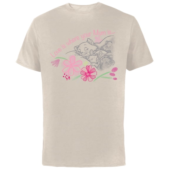 Disney The Aristocats Love is Where Your Mum Is Mother’s Day - Short Sleeve Cotton T-Shirt for Adults - Customized-Natural