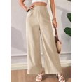 thumbnail image 4 of Women Linen Palazzo Pants Summer Boho Wide Leg High Waist Casual Lounge Pant Travel Vacation Outfits Apricot M, 4 of 9
