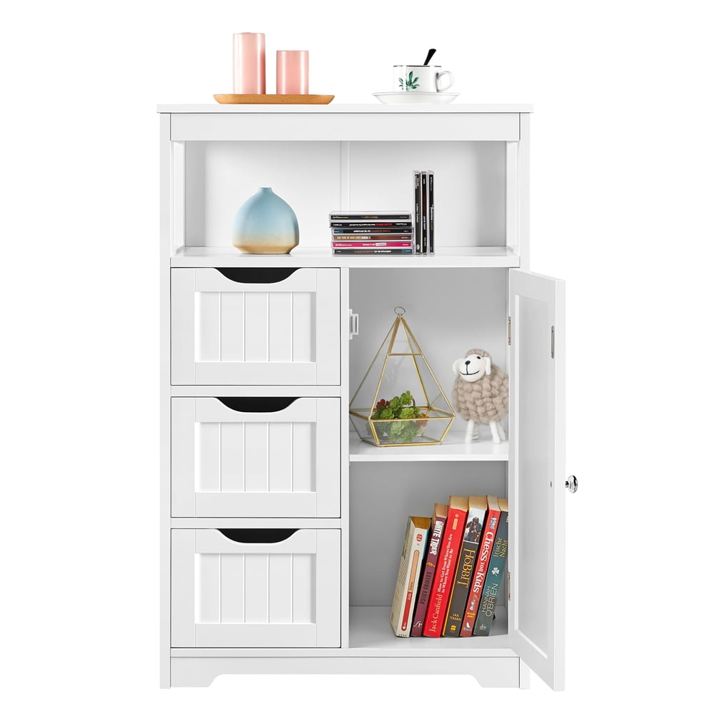 Costway Wooden 4 Drawer Bathroom Cabinet Storage Cupboard 2 Shelves Free Standing White