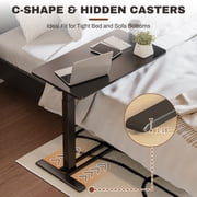 FLEXISPOT Height Adjustable Medical Bed Table with Hidden Casters, Rolling Laptop Desk with Cup Holder, Small Pneumatic Sit Stand Desk for Home Office, Sofa or Bedside Use, 32x18, Black