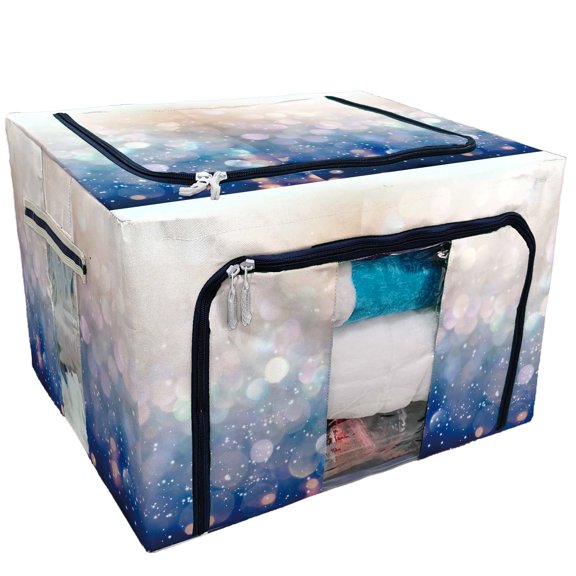 PKQWTM Beautiful abstract shiny light and glitter Storage Bag Clear Window Storage Bins Boxes Large Capacity Foldable Stackable Organizer With Steel Metal Frame For Bedding,Clothes,Closets, Bedrooms