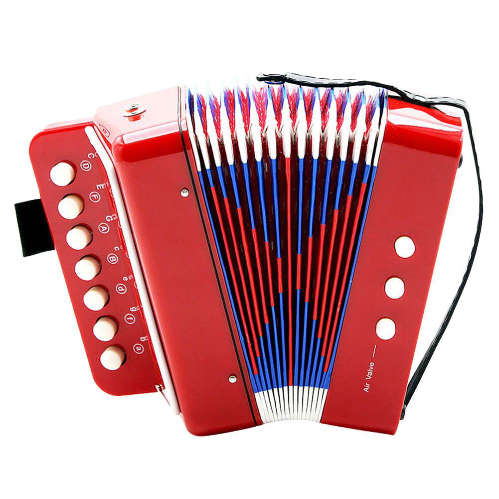 White Solo and Ensemble 7 Keys 2 Bass Kids Accordion Mini Musical Instrument Musical Instrument for home and classroom Accordion for Children's 