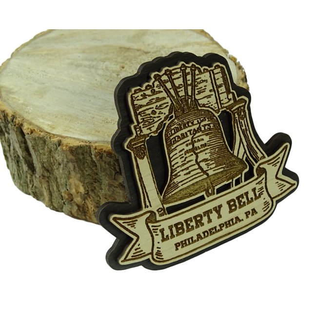 Liberty Bell Philadelphia Wood Engraved Fridge Magnet Souvenir Gift
