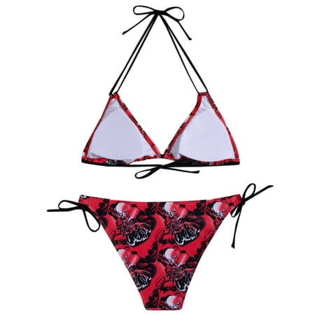 CAICJ98 Tummy Control Swimsuits for Women Women s Stripe Reversible Bandeau Top High Waisted Bikini Red S